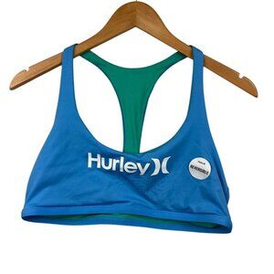 Hurley Womens Reversible Sports Bra Bikini Top Blue/Green Racerback XL